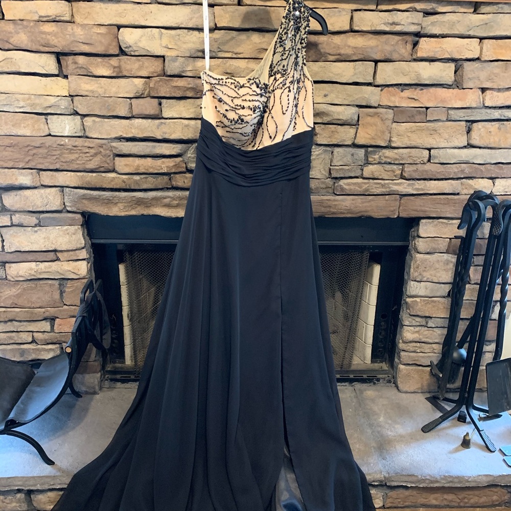 Tan and black prom dress